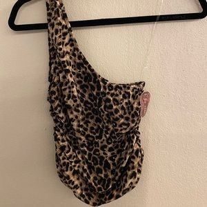 One Shoulder Ruched Cheetah Print Top